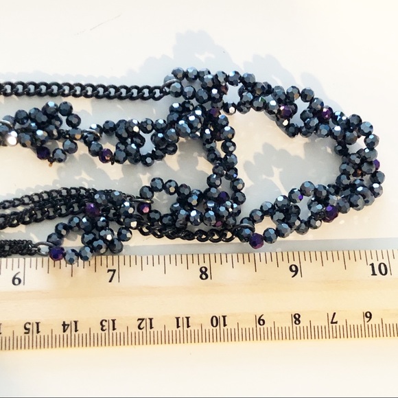 Navy Blue Jewel Beaded Double Layered Necklace with Gun Metal Chain - Picture 11 of 12